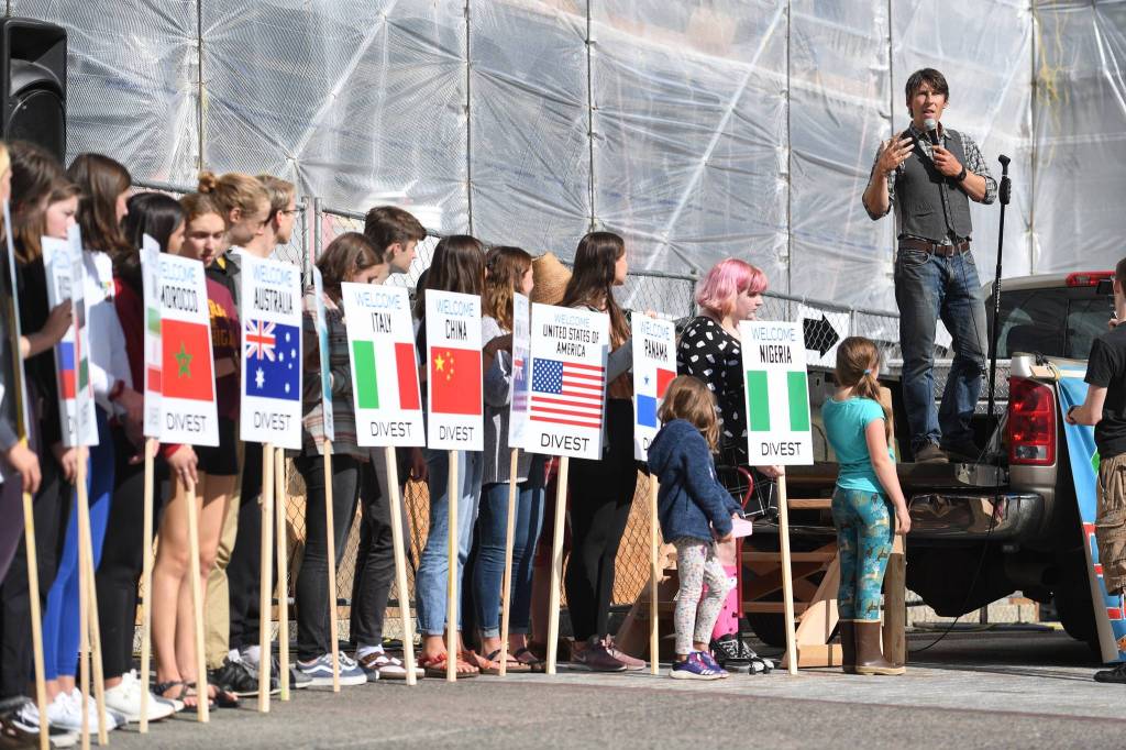 Zach Brown speaks during a Stand Strong for Climate rally in front of the Alaska State Capitol on Tuesday, Sept. 10, 2019. (Michael Penn | Juneau Empire)