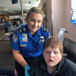 Transportation Security Administration agent Brenda Irizarry and Nicole Studley at Juneau International Airport on Wednesday, Sept. 11, 2019 (Courtesy Photo | James Studley)