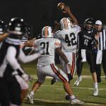 Juneaus quarterback Noah Chambers passes against West in the second quarter at Adair-Kennedy Memorial Field on Friday, Sept. 13, 2019. West won 43-14. (Michael Penn | Juneau Empire)