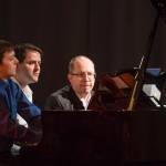 Kyle Farley-Robinson, left, Jon Hays, center, and Alexander Tutunov play Romance And Waltz For Six Hands Piano by Sergei Rachmaninoff during the Juneau Piano Series in this January 2019 photo. Hays will be part of the series second seasons first concert. (Michael Penn | Juneau Empire File)