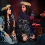 Emily Sera, playing Koontz, left, and Erin Tripp, playing Aanteinatu, rehearse in Perseverance Theatres production of Devilfish written by Vera Starbard on Tuesday, Sept. 17, 2019. (Michael Penn | Juneau Empire)