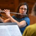 Sally Schlichting, on flute, left, and Jetta Whittaker, on oboe, rehearse for the Con Brio Chamber Series concert of music by women composers at Northern Light United Church on Sept. 17, 2019. (Michael Penn | Juneau Empire)