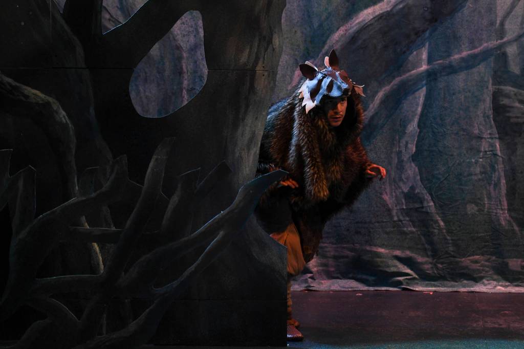 Rio Alberto, plays a magical wolf in Perseverance Theatres production of Devilfish written by Vera Starbard on Tuesday, Sept. 17, 2019. (Michael Penn | Juneau Empire)