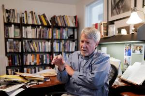 Peter Metcalfe speaks on Wednesday, Sept. 18, 2019, about the upcoming Sharing Our Knowledge: A Conference of Tlingit, Haida & Tsimshian Tribes & Clans to be held in Juneau Sept. 26-29. Metcalfe has been involved in the conference since its inception. (Michael Penn | Juneau Empire)