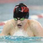 Juneau-Douglas Chaz Van Slyke competes in the 200 Yard IM at the Juneau Invitational Swim Meet at the Dimond Park Aquatic Center on Friday, Sept. 20, 2019. (Michael Penn | Juneau Empire)