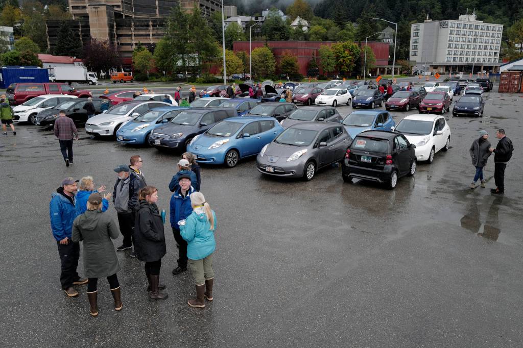 Juneau residents meet for the Sixth Annual Electric Vehicle Juneau Roundup on Saturday, Sept. 21, 2019. (Michael Penn | Juneau Empire)