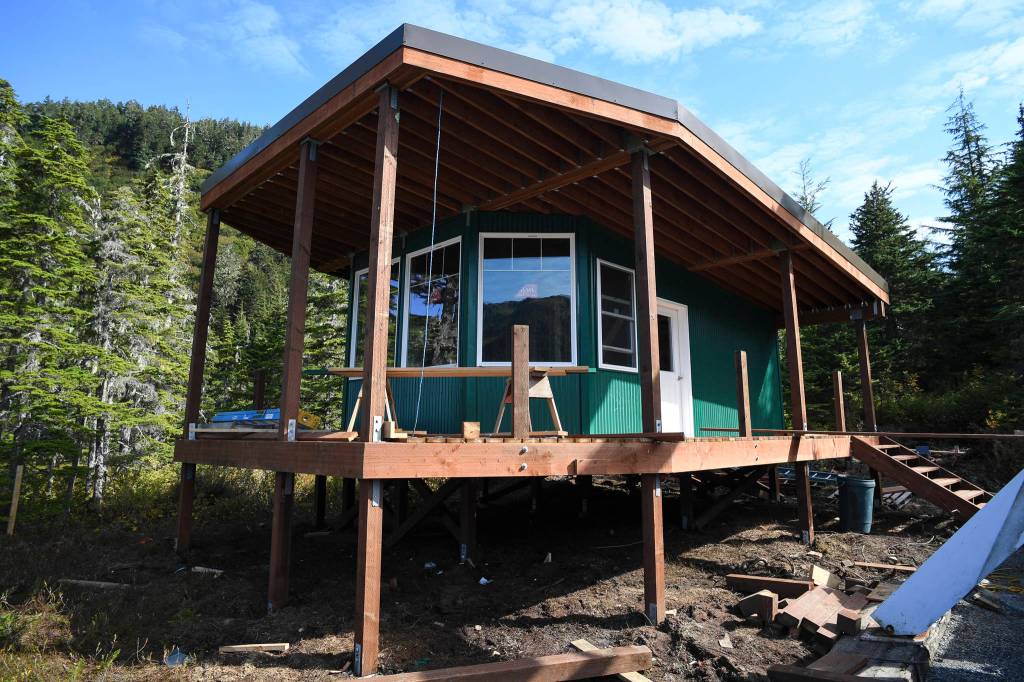 The Hilda Dam Cabin at Eaglecrest Ski Area is nearly complete on Monday, Sept. 9, 2019. The first city-owned cabin, that can sleep eight, will be open for rental in mid-October according to General Manager Dave Scanlan. There will be an opening for the cabin Saturday. (Michael Penn | Juneau Empire)