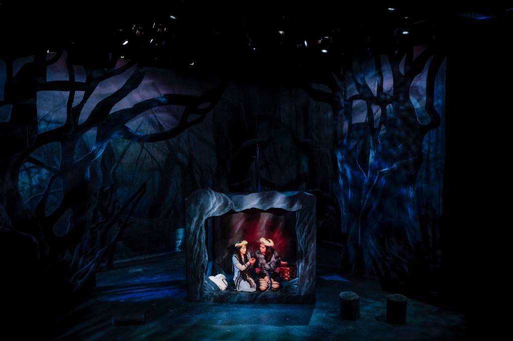 Emily Sera, playing Koontz, left, and Erin Tripp, playing Aanteinatu, rehearse in Perseverance Theatres production of Devilfish written by Vera Starbard on Tuesday, Sept. 17, 2019. (Michael Penn | Juneau Empire)