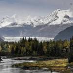 Termination dust hits the peaks above the Mendenhall Glacier on Thursday, Sept. 26, 2019. (Michael Penn | Juneau Empire)