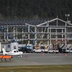A new sand building under construction in addition to the new maintenance project about to get underway at the Juneau International Airport on Monday, April 29, 2019. (Michael Penn | Juneau Empire)
