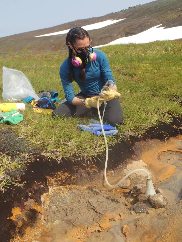 Volcanologist Taryn Lopez near Pavlof Volcano on the Alaska Peninsula in 2017. (Courtesy Photo | Pavel Izbekov)