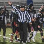 Juneaus Cooper Kriegmont comes up with a Bartlett fumble at Adair-Kennedy Memorial Field on Saturday, Oct. 5, 2019. Juneau won 67-24. (Michael Penn | Juneau Empire)