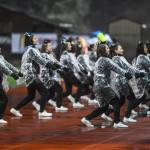 Juneau Huskies Cheer Team performs during halftime at Adair-Kennedy Memorial Field on Saturday, Oct. 5, 2019. Juneau won 67-24. (Michael Penn | Juneau Empire)
