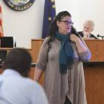 Defense Attorney Natasha Norris gives her closing argument in Juneau Superior Court on Monday, Oct. 7, 2019, during the trial of Laron Carlton Graham. Graham is facing two counts of first-degree murder for the November 2015 shooting deaths of 36-year-old Robert H. Meireis and 34-year-old Elizabeth K. Tonsmeire. Juneau Superior Court Judge Philip Pallenberg, right, and Graham, left, listen. (Michael Penn | Juneau Empire)