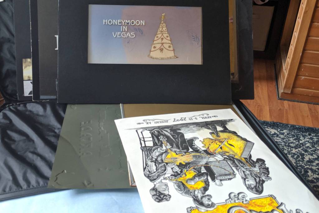 Artwork for the movie Honeymoon in Vegas is part of Courtney Mico-Nelsons collection of her late stepfather, Wayne Fitzgeralds, work. Fitzgerald was a title sequence designer with a decades-spanning career. (Ben Hohenstatt | Capital City Weekly)