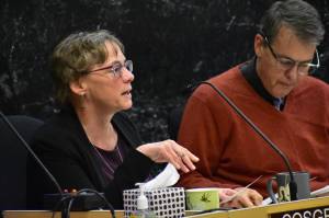Deputy City Manager Mila Cosgrove, walks the Assembly Finance Committee through a detailed breakdown of the citys expenditures at City Hall on Wednesday, Oct. 9, 2019. (Peter Segall | Juneau Empire)