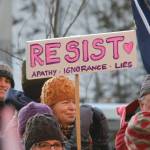 Attendees hold up signs at Juneaus Womens March on Saturday, Jan. 19, 2019. (Alex McCarthy | Juneau Empire)