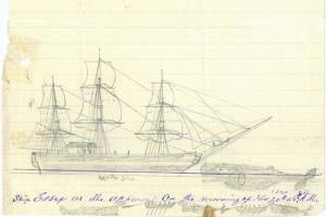 A diagram of the whaleship Essex, homeported in Nantucket, Massachusetts, before she was sank by a whale in the Pacific. The diagram was drawn by Thomas Nickerson, a survivor of the wreck. (Courtesy photo | Nantucket Historical Association)