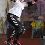 Shabadrang Khalsa, who skates with the Juneau Rollergirls, gets her daily skate in at the Pipeline Skate Park on Friday, Oct. 11, 2019. (Michael Penn | Juneau Empire)