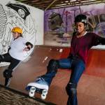 Jennifer Gross and Shabadrang Khalsa, who skate with the Juneau Rollergirls, get their daily skate in at the Pipeline Skate Park on Friday, Oct. 11, 2019. The two are skating everyday as part of a challenge to everyday for a year. (Michael Penn | Juneau Empire)