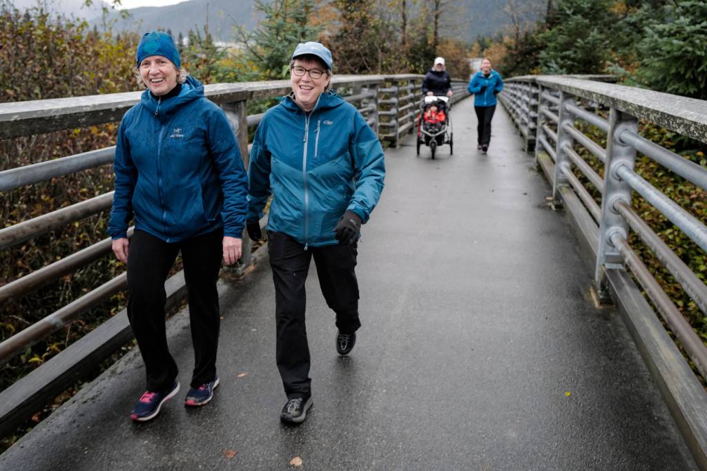 Juneau residents participate in the annual community mental health run, the Extra Tough 5K & 1 Mile Run, on Saturday, Oct. 12, 2019, starting at Riverbend Elementary School. The run is sponsored by National Alliance on Mental Illness (NAMI) Juneau. (Michael Penn | Juneau Empire)
