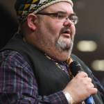 Richard Chalyee Éesh Peterson, President of the Central Council of Tlingit and Haida Indian Tribes of Alaska, speaks during Indigenous Peoples Day at the Elizabeth Peratrovich Hall on Monday, Oct. 14, 2019. (Michael Penn | Juneau Empire)