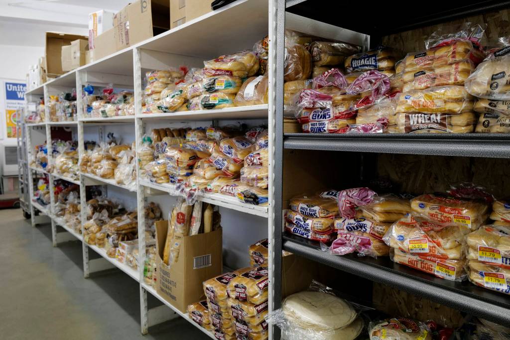 Bread is stored at the Southeast Alaska Food Bank on Crazy Horse Drive on Tuesday, Oct. 15, 2019. (Michael Penn | Juneau Empire)