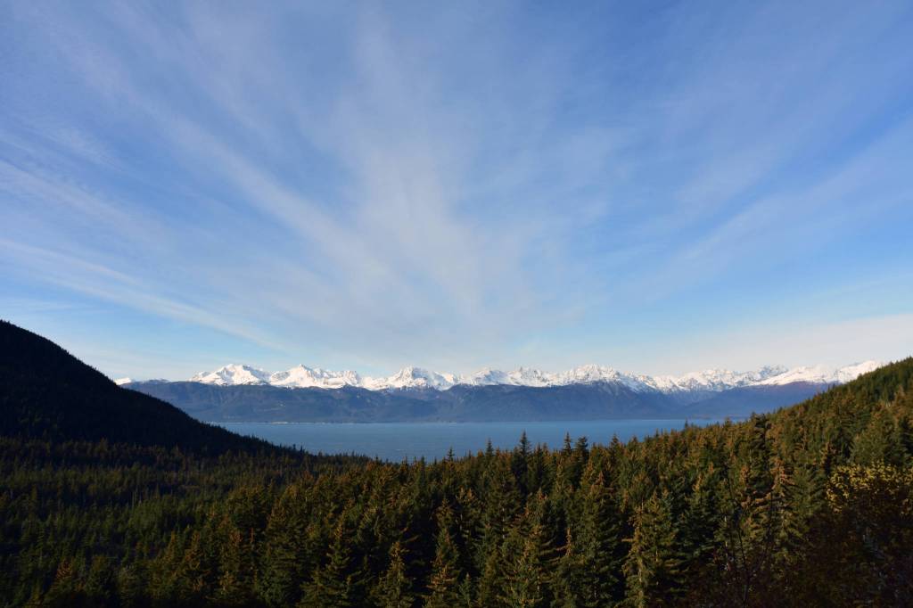 The Chilkat Mountains across Lynn Canal from the western end of the mine facility on Monday, Oct. 14, 2019. (Peter Segall | Juneau Empire)