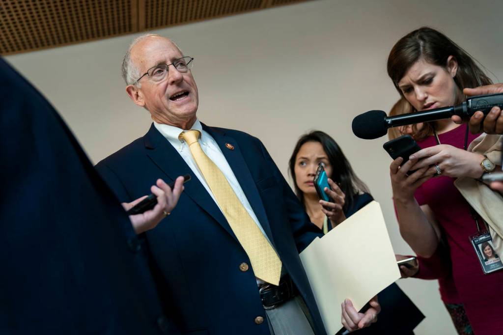 Rep. Mike Conaway, R-Texas, a member of the House Intelligence Committee, speaks with reporters as House Intelligence Committee Chairman Adam Schiff, D-Calif., steers the impeachment investigation of President Donald Trump, at the Capitol in Washington, Wednesday, Oct. 23, 2019. (AP Photo/J. Scott Applewhite)                                Rep. Mike Conaway, R-Texas, a member of the House Intelligence Committee, speaks with reporters as House Intelligence Committee Chairman Adam Schiff, D-Calif., steers the impeachment investigation of President Donald Trump, at the Capitol in Washington, Wednesday, Oct. 23, 2019. (AP Photo/J. Scott Applewhite)                                Rep. Mike Conaway, R-Texas, a member of the House Intelligence Committee, speaks with reporters as House Intelligence Committee Chairman Adam Schiff, D-Calif., steers the impeachment investigation of President Donald Trump, at the Capitol in Washington, Wednesday, Oct. 23, 2019. (AP Photo/J. Scott Applewhite)