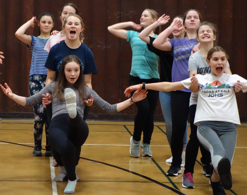 Team Forget Me Not rehearses its program during an off-ice practice at Mount Jumbo Gym, Friday, Nov. 1, 2019. (Ben Hohenstatt Juneau Empire)