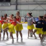 Team Forget Me Not skaters perform a trust fall while practicing before a performance at Treadwell Arena, Saturday, Nov. 2. (Ben Hohenstatt | Juneau Empire)