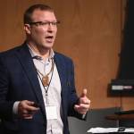 Lee Kadinger, Chief of Operations for Sealaska Heritage Institute, speaks about sustainable use of sea otter pelts at the Southeast Sea Otter Stakeholder meeting at the Andrew P. Kashevaroff Building on Wednesday, Nov. 6, 2019. (Michael Penn | Juneau Empire)