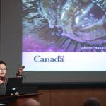 Lynn Lee with the Gwaii Haanas National Park Reserve in British Columbia speaks about the restoration of sea kelp beds at the Southeast Sea Otter Stakeholder meeting at the Andrew P. Kashevaroff Building on Wednesday, Nov. 6, 2019. (Michael Penn | Juneau Empire)