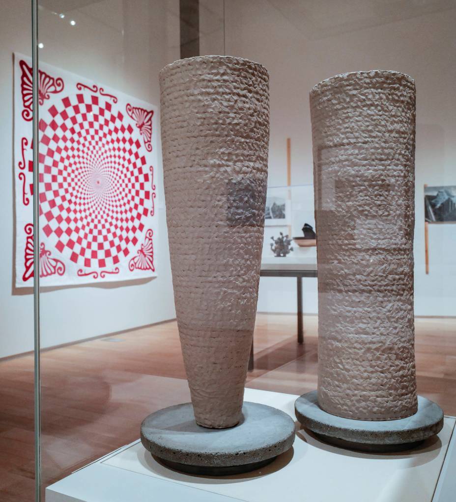 Stoneware pieces titled Curve Fade Two by David Kaufmann on display at the All-Alaska Biennial exhibit at the Alaska State Museum on Wednesday, Nov. 6, 2019. The exhibit runs until Jan. 11. Winter hours for the museum are 10 a.m.-4 p.m Tuesday-Saturday. (Michael Penn | Juneau Empire)