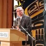 Walter Echo-Hawk, a speaker, attorney and author, discusses the Tee-Hit-Ton v. United States case during a lecture at Sealaska Heritage Institutes Walter Soboleff building Thursday, Nov. 7, 2019. (Ben Hohenstatt | Juneau Empire)