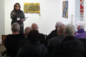 Beth Weigel, Director of the Juneau-Douglas City Museum, gives an overview of the newly announced Marie Darlin Prize during a meeting of the Friends of the Juneau-Douglas City Museum on Thursday, Nov. 7, 2019. A cash award of $5,000 will be given to the recipient of the prize starting next September. Nominations of writers, practitioners of visual, plastic, graphic, fiber or traditional arts and crafts, and performers, directors or creators of theater, music, film or dance will be accepted between Nov. 1 and April 3. (Michael Penn | Juneau Empire)