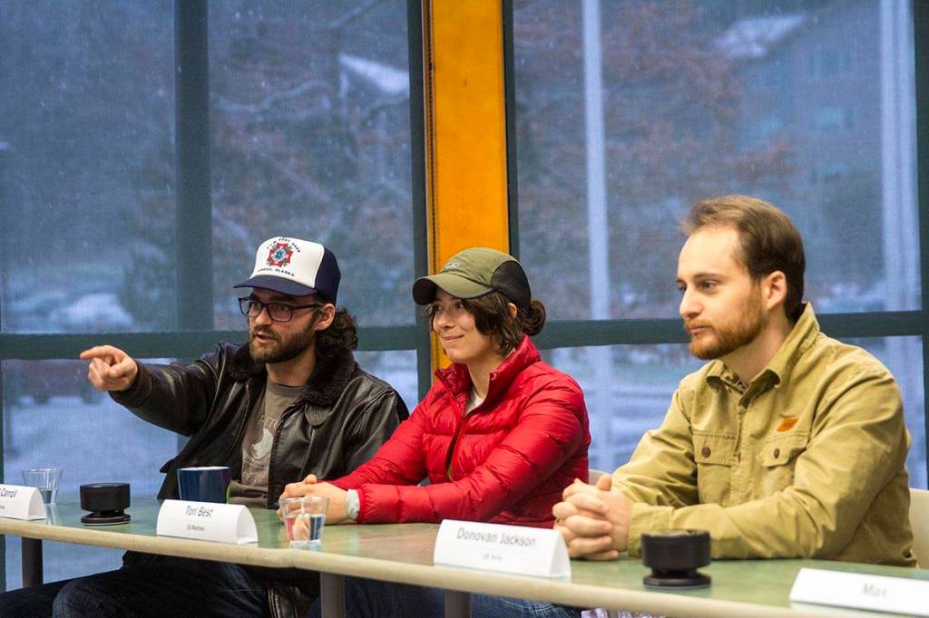 University of Alaska Southeast held a Veterans Day celebration on Nov. 11, 2019, including a panel of student veterans talking about their experience transitioning out of the service. (Michael S. Lockett | Juneau Empire)