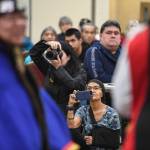 Juneau residents watch the Yaaw Tei Yi Dance Group perform during the Southeast Alaska Native Veterans Veterans Day luncheon at the Elizabeth Peratrovich Hall on Monday, Nov. 11, 2019. (Michael Penn | Juneau Empire)