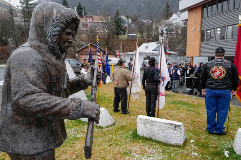 Southeast Alaska Native Veterans hold a Veterans Day Ceremony at the SE Alaska Native Veterans Park on Monday, Nov. 11, 2019. (Michael Penn | Juneau Empire)