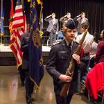 Civil Air Patrol cadets retire the colors during a Veterans Day ceremony in Centennial Hall, Nov. 11, 2019. (Michael S. Lockett | Juneau Empire)