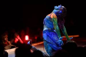 Clare Boily brings her and Hal Turmans The Siren to life at the Wearable Art show at Centennial Hall February 2019. (Michael Penn | Juneau Empire File)