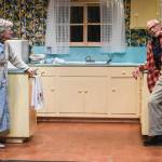 Clifford, played by Charlie Cardwell, and Minnie, played by Angelina Fiordellisi, rehearse in Perseverance Theatres production of With by playwright Carter Lewis on Tuesday, Nov. 19, 2019. With opens Friday Nov. 22 and runs through Dec. 15. (Michael Penn | Juneau Empire)