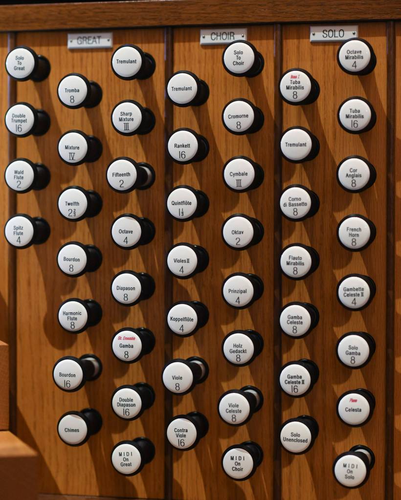 Holy Trinity Episcopal Churchs 2013 Allen Bravura concert organ was played by a visiting organist in its first public concert Friday, Nov. 15,2019. (Michael Penn | Juneau Empire)