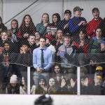 Juneau-Douglas students cheer on their classmates against Monroe Catholic at the Treadwell Arena on Friday, Nov. 15, 2019. JDHS won 13-0. (Michael Penn | Juneau Empire)
