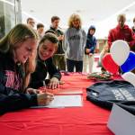 Juneau-Douglas High School: Yadaa.at Kalé senior Sadie Tuckwood signs a National Letter of Intent with Gonzaga University with her mother, Cindy, watching on Monday, Nov. 18, 2019. (Michael Penn | Juneau Empire)