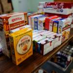 Food stuffs sit on tables at St. Vincent de Paul on Tuesday, Nov. 20, 2019, to be bagged to feed up to 200 families for Thanksgiving. (Michael Penn | Juneau Empire)