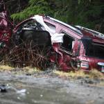 A single-vehicle wreck near Mile 23 Glacier Highway left 2 dead and 2 in critical condition on Thursday, Nov. 21, 2019. (Michael Penn | Juneau Empire)