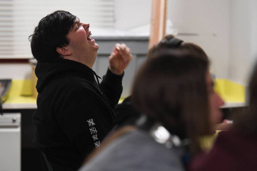 Thunder Mountain High School junior Thomas Keopple reacts while practicing with the TMHS esports team at TMHS on Thursday, Nov. 21, 2019. (Michael Penn | Juneau Empire)
