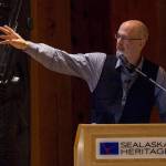 Thomas Thornton, dean of Arts and Science at University of Alaska Southeast, gives a lecture about the state and nontangible benefits of Alaskas herring egg trade at the Sealaska Heritage Institute, Nov. 26, 2019. (Michael S. Lockett | Juneau Empire)