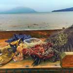 Quill harvesting takes place on a fish cleaning table at Mickeys Fishcamp in Wrangell. (Vivian Faith Prescott photographer)